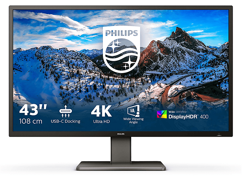 image-1654.png PHILIPS 439P1-43"/OFF/UHD 4K/60 HZ/ERGO 43 Zoll UHD 4K Monitor (4 ms Reaktionszeit , 60 Hz , 60 Hz nativ) – Image 1